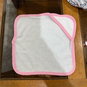 Hooded Swaddle wash cloth / tiny baby blanket for baby dolls White wPink Trim